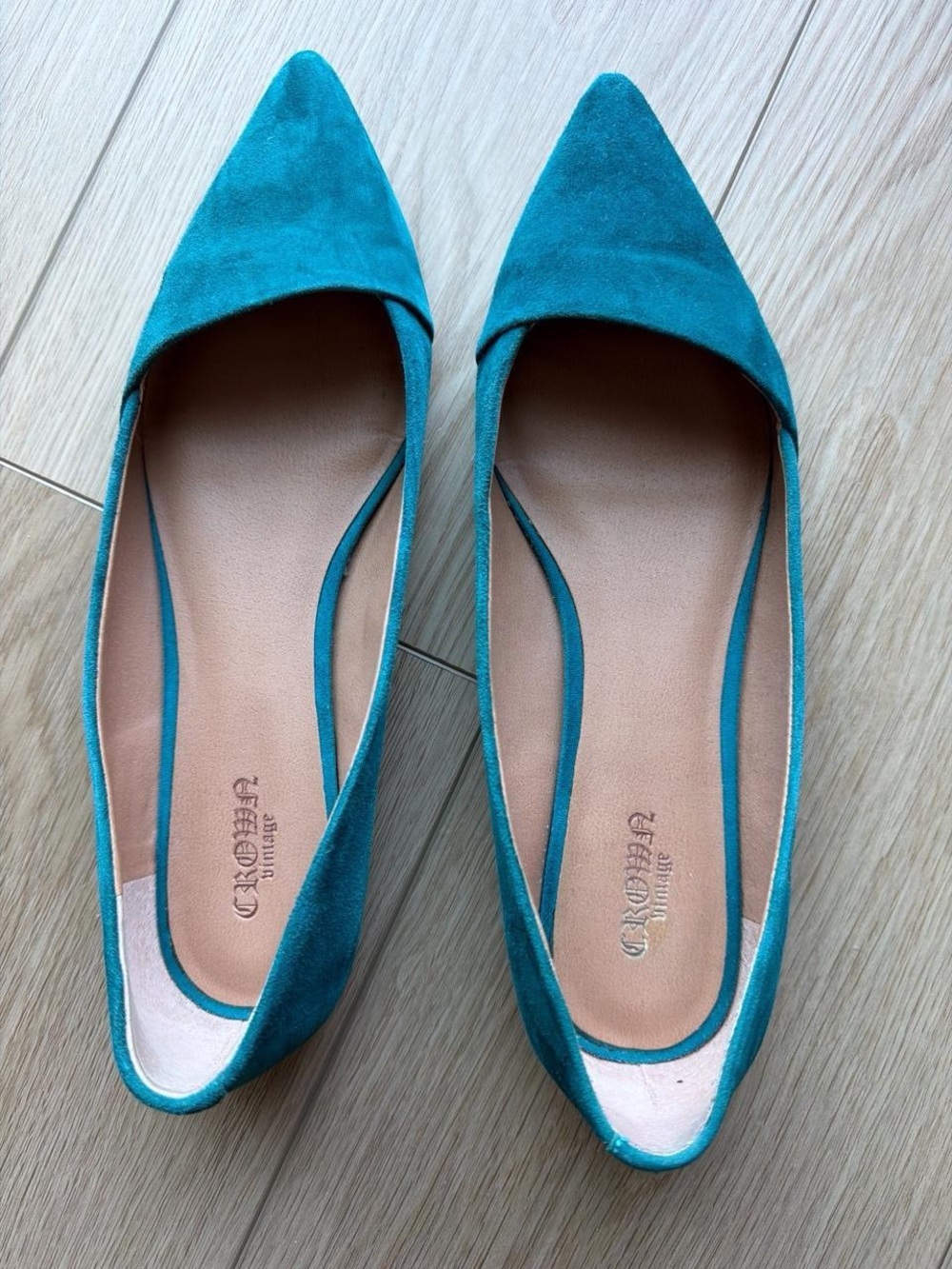 Teal Pointed-Toe Suede Flats